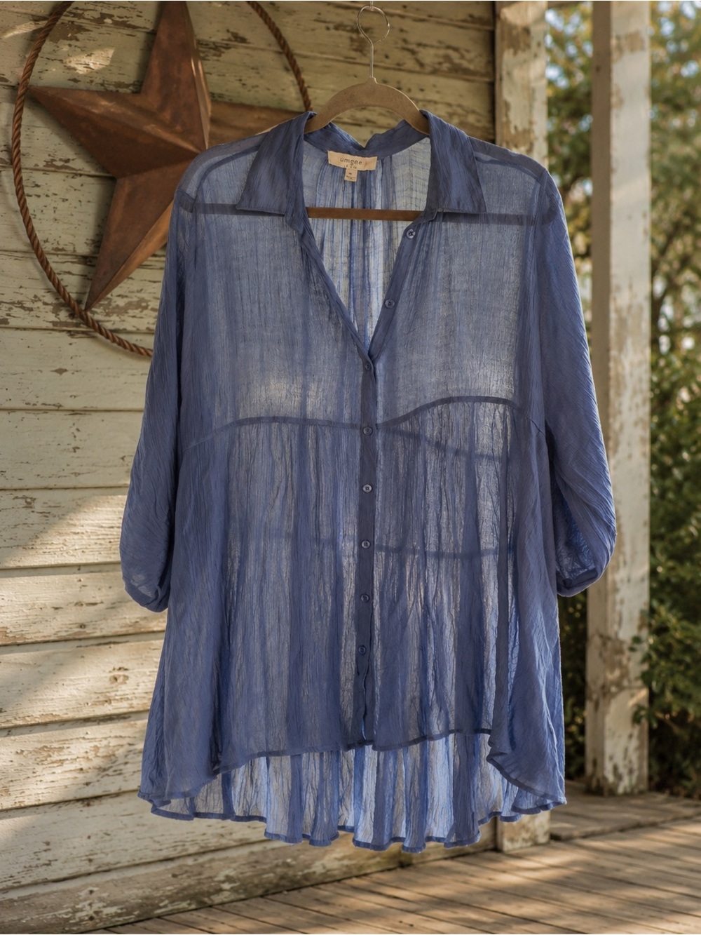 UMGEE Blue Sheer Gauze Button Front Tunic Dress Size XL - Picture 2 of 5